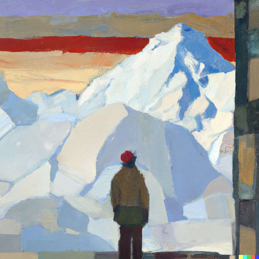 someone gazing at Mount Everest, painting by Piet Mondrian